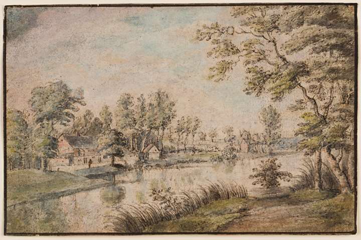 A Wooded Landscape with Houses Seen Across a River
